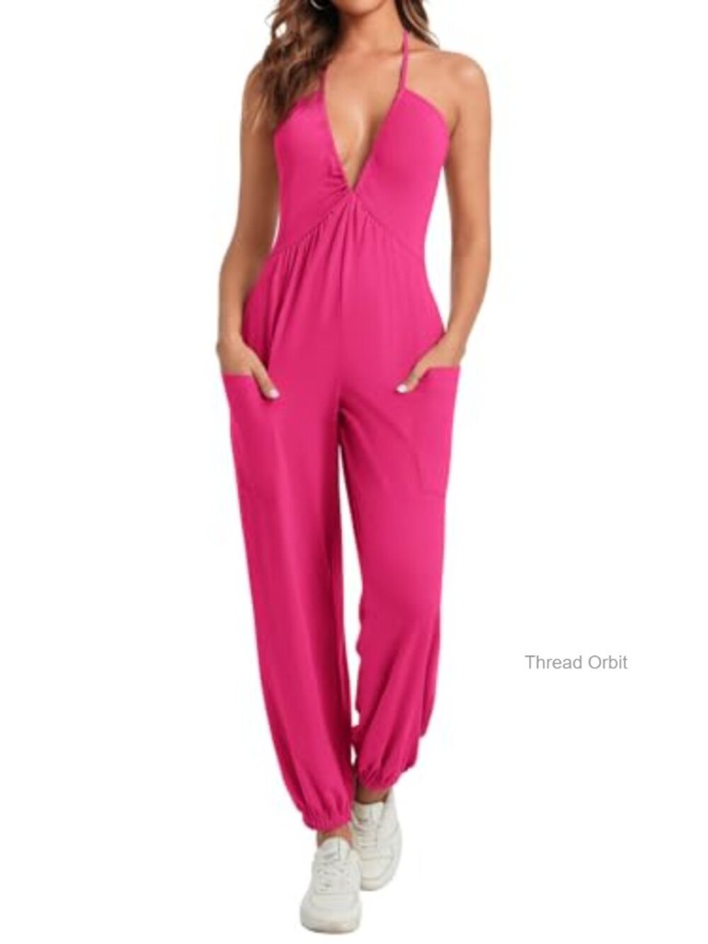 Women's Halter Jumpsuit Deep V Neck Beach Jogger Long Pants Romper